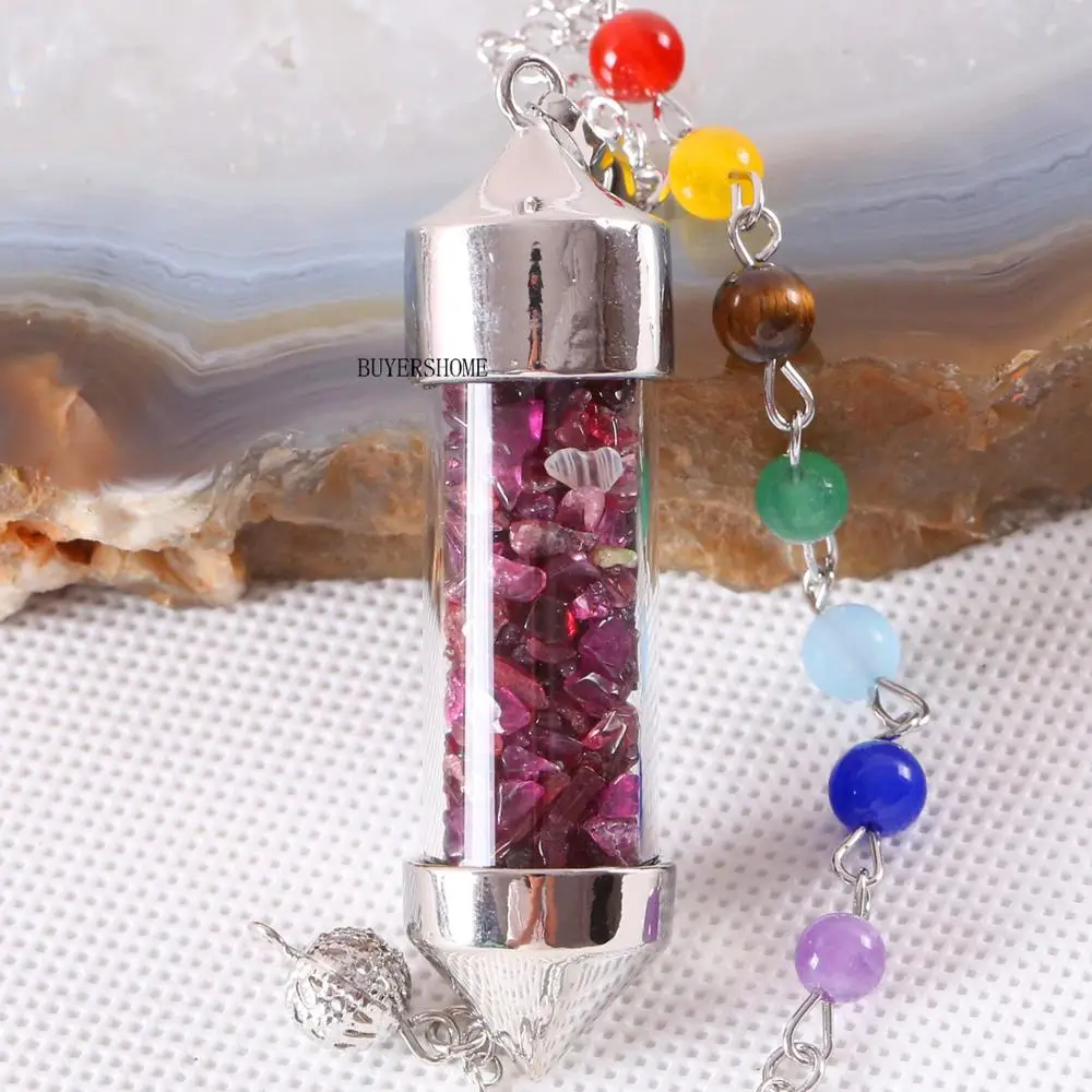 Divination Amulet 7 Чакра Желая бутылка маятник рейки с вкраплениями натуральных камней