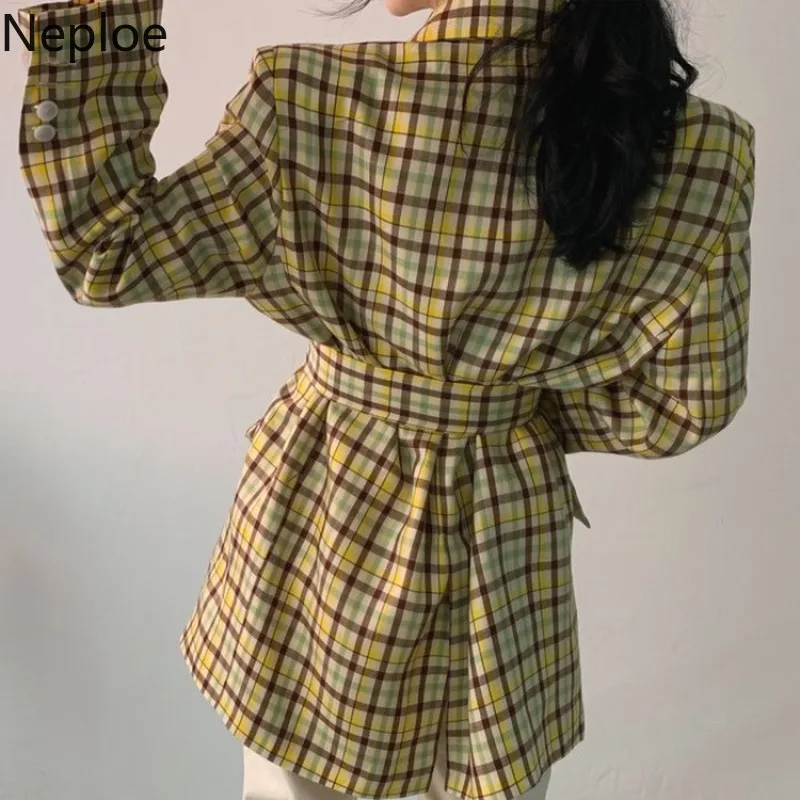 Женский блейзер в клетку Neploe однобортный свободный пиджак с длинными рукавами и