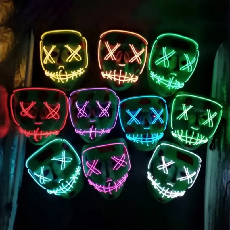 LED Halloween Mask The Purge Light Up Party Masks Neon Cosplay Mascara Horror Glow In Dark Masque V for Vendetta | Дом и сад