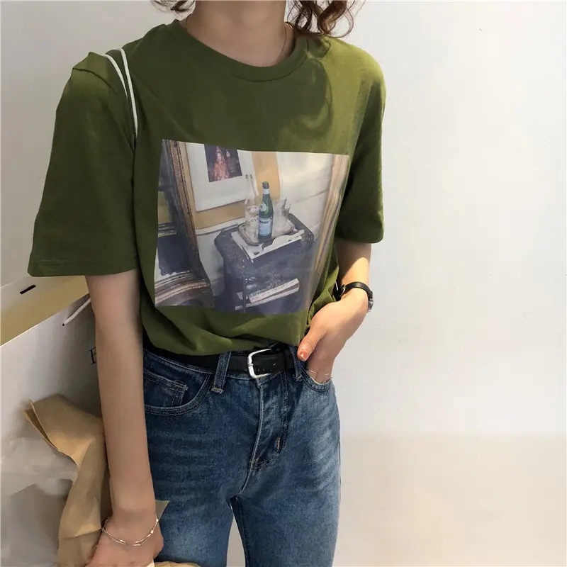 Футболка Alien Kitty Женская с коротким рукавом свободная Базовая винтажная шикарная