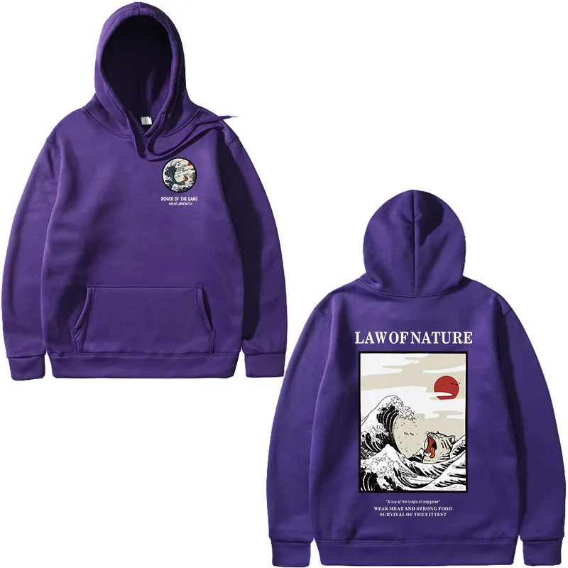 purple 2 Винтовые манжеты с капюшоном несколько стилей японский Забавный Кот толстовки с капюшоном с волнистым рисунком Толстовка уличная одежда худи в стиле хип-хоп для мужчин - Цвет: purple 2