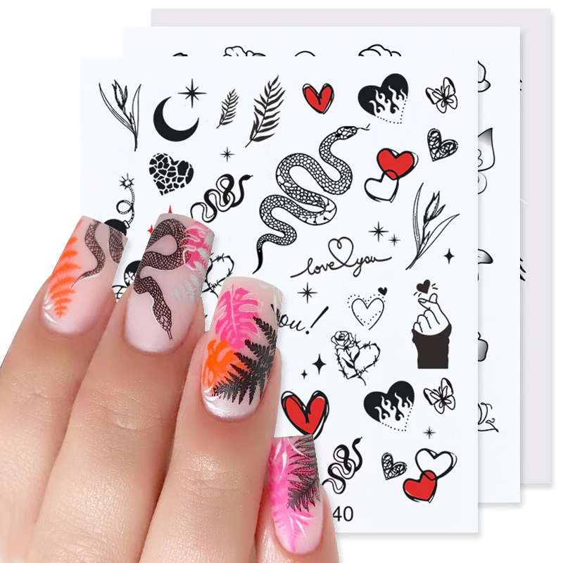 Snake Design Water Nail Sticker Flower Leaves Nair Art Transfer Stickers Slider Decals Tip Manicuring Decoration Accessories | Красота и
