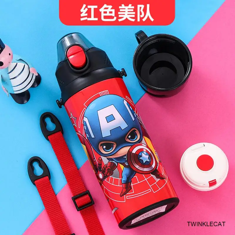 captain Red 500 мл детский термос, бутылка для воды, чашка с 2 крышками Микки Минни, детский школьный чайник соломка из нержавеющей стали, Термочашка - Цвет: captain Red