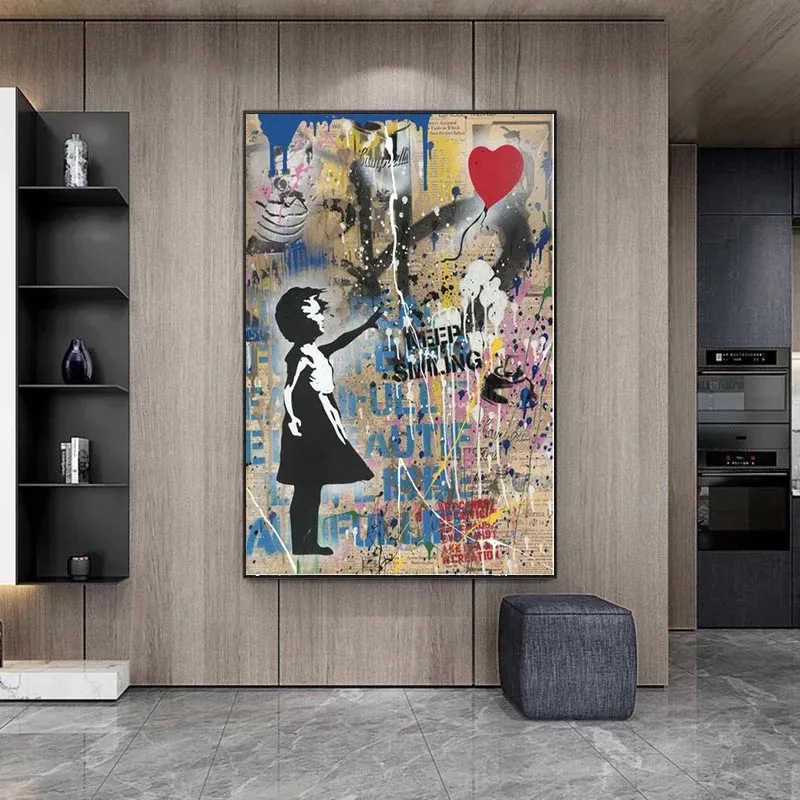 Classical Banksy Graffiti Art Street Canvas Figure Painting Girl With Red Balloon Posters and Prints Wall Picture Decor Cuadros | Дом и сад