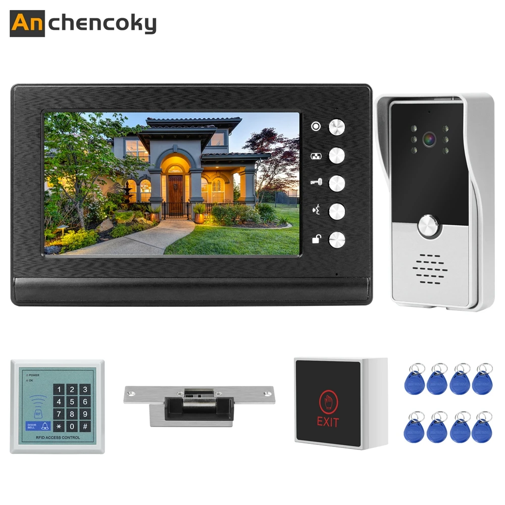 Anchencoky Video Door Phone Doorbell Intercom with Lock 1000TVL Doorbell  Camera Support RFID Password Unlock Day Night Vision