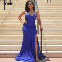 LORIE – robe de soirée de forme sirène, à paillettes, fendue sur le côté, avec bretelles Spaghetti, robe longue avec lacets dans le dos, sur mesure  (3)