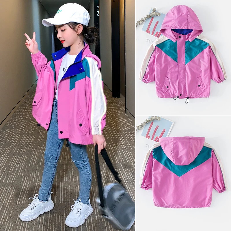 

Повседневная осенняя одежда для девочек, светоотражающие куртки с цветными блоками, верхняя одежда, пальто, детская верхняя одежда, куртка ...