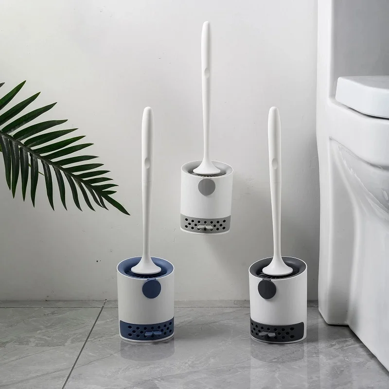 

Silicone Toilet Brush No Dead Corner Soft Bristles Toilet Brush Hanging Floor Dual-use Waterproof With Base Cleaning Brush Set
