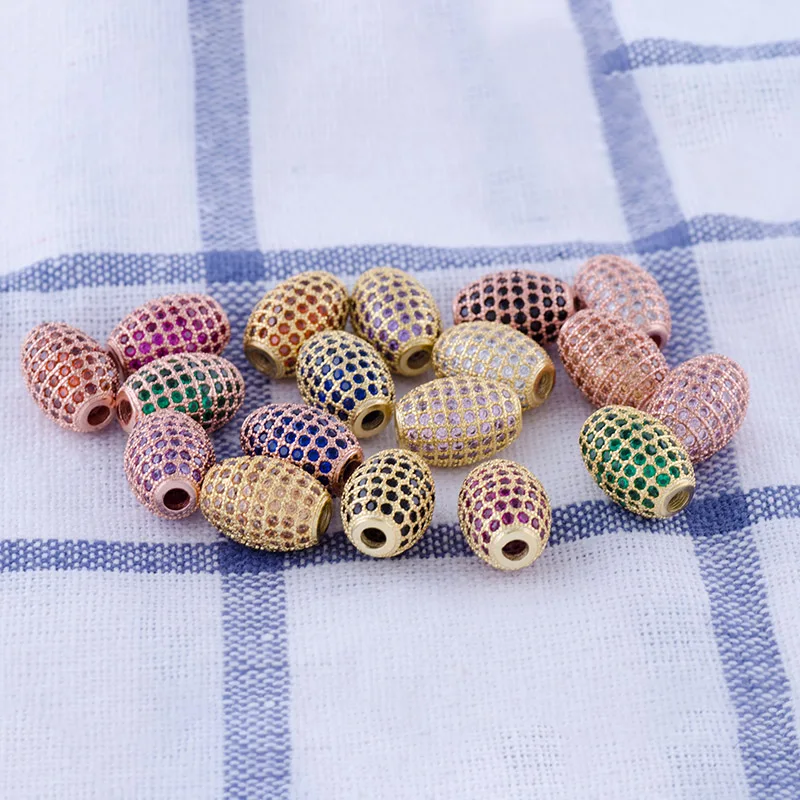 

Juya Handmade 18K Real Gold Plated Colorful Zircon Oval Charm Beads For DIY Women Men Needlework Beading Jewelry Making