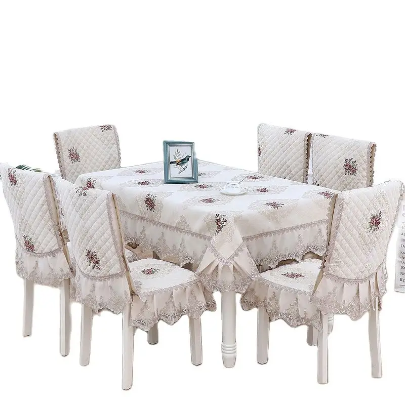 

European Jacquard Table Cloth Lace Hem Rectangle Tablecloths Chair Covers Cushion Washable Printing Flower White Cloth 130*180cm