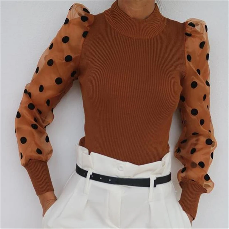 Женская блузка в горошек с длинным рукавом стиле ретро | одежда