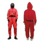 Красный комбинезон из игры кальмар, костюм для косплея, костюм для Хэллоуина, комбинезоны + перчатки, ремни, 3 шт. одежды