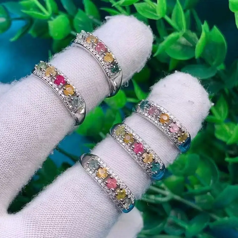 Женское кольцо с натуральным камнем регулируемое вечерние ЦО цветным турмалином