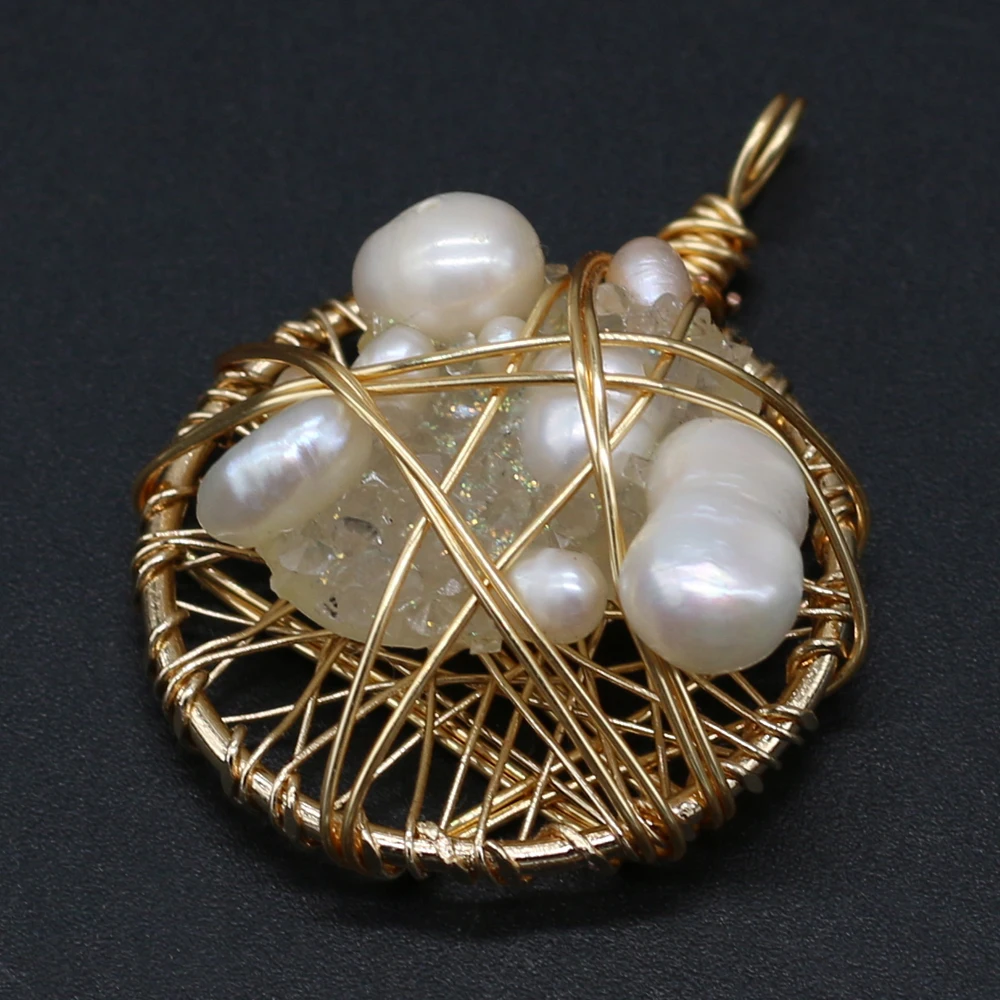 

Wholesale Natural Stone Pendants Gold Color Wire Wrap Druzy for Jewelry Making Women Necklace Earrings Accessories