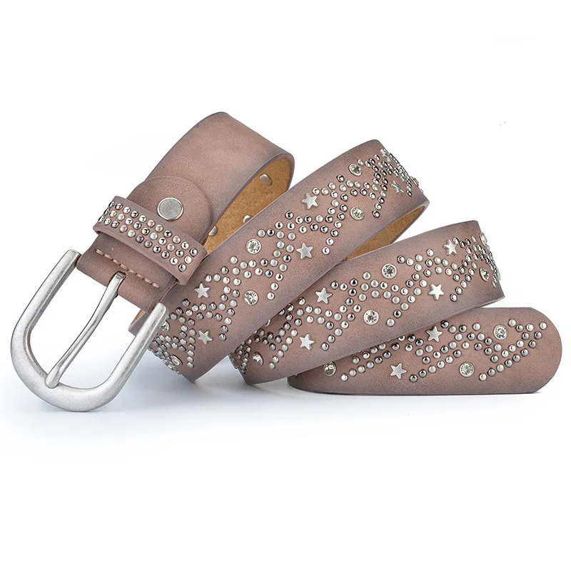 Женский ремень в стиле панк с металлическими пластинами широкий хип-хоп