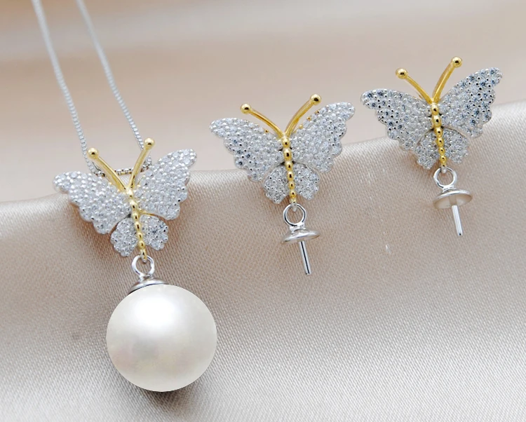 MeiBaPJ Настоящее серебро 925 пробы бабочка ювелирный набор натуральный круглый