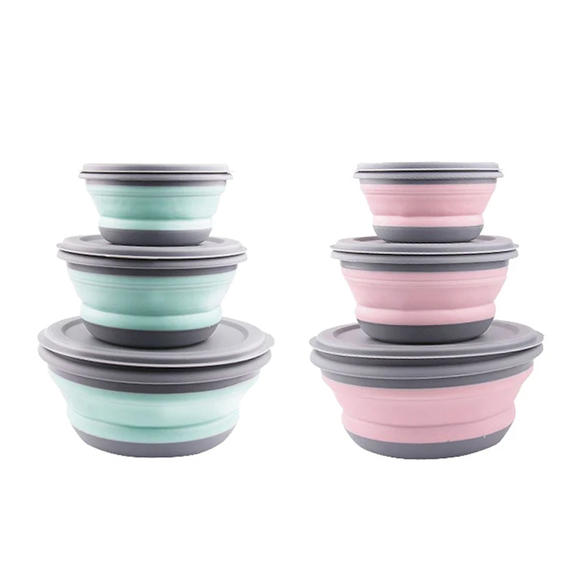 

3 pcs/set Foldable Silicone Tableware Set Portable Food Container Salad Dish Camping Travel Outdoor Food Bowl for Kitchen