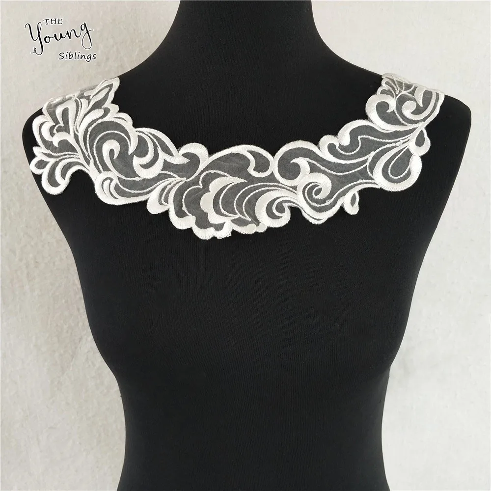 New White/Black Embroidery Venise Neckline Lace Collar Costume Dress Fine Applique Motif Dress Fabric DIY Sewing Accessories