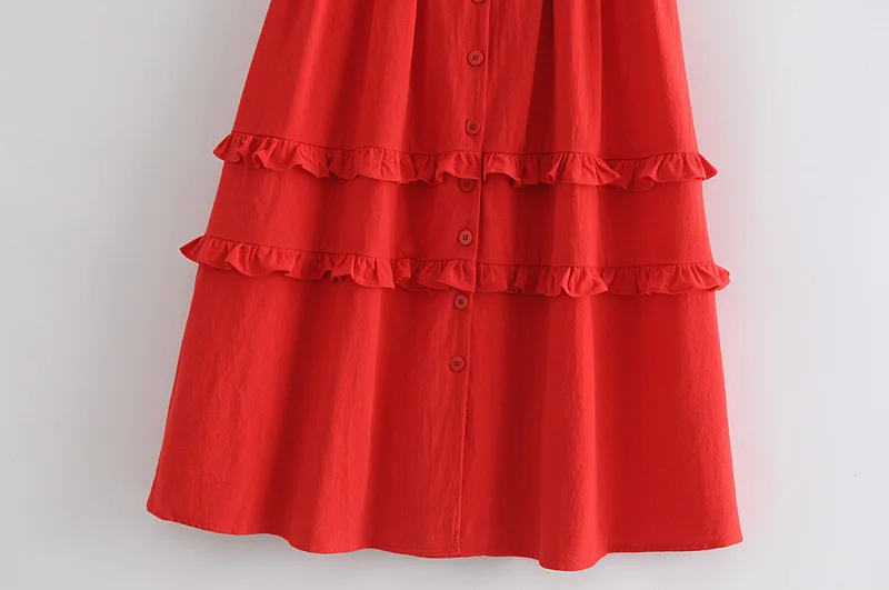 

Casual women summer beach dress spaghetti female ruffled long red dress backless holiday sleeveless dress vestidos
