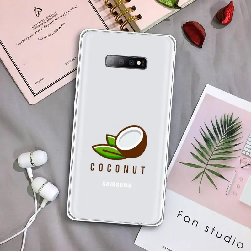 

Summer Beach coconut fruit Phone Case Transparent For Samsung Galaxy A 71 21s S note 8 9 10 plus 20 ultra