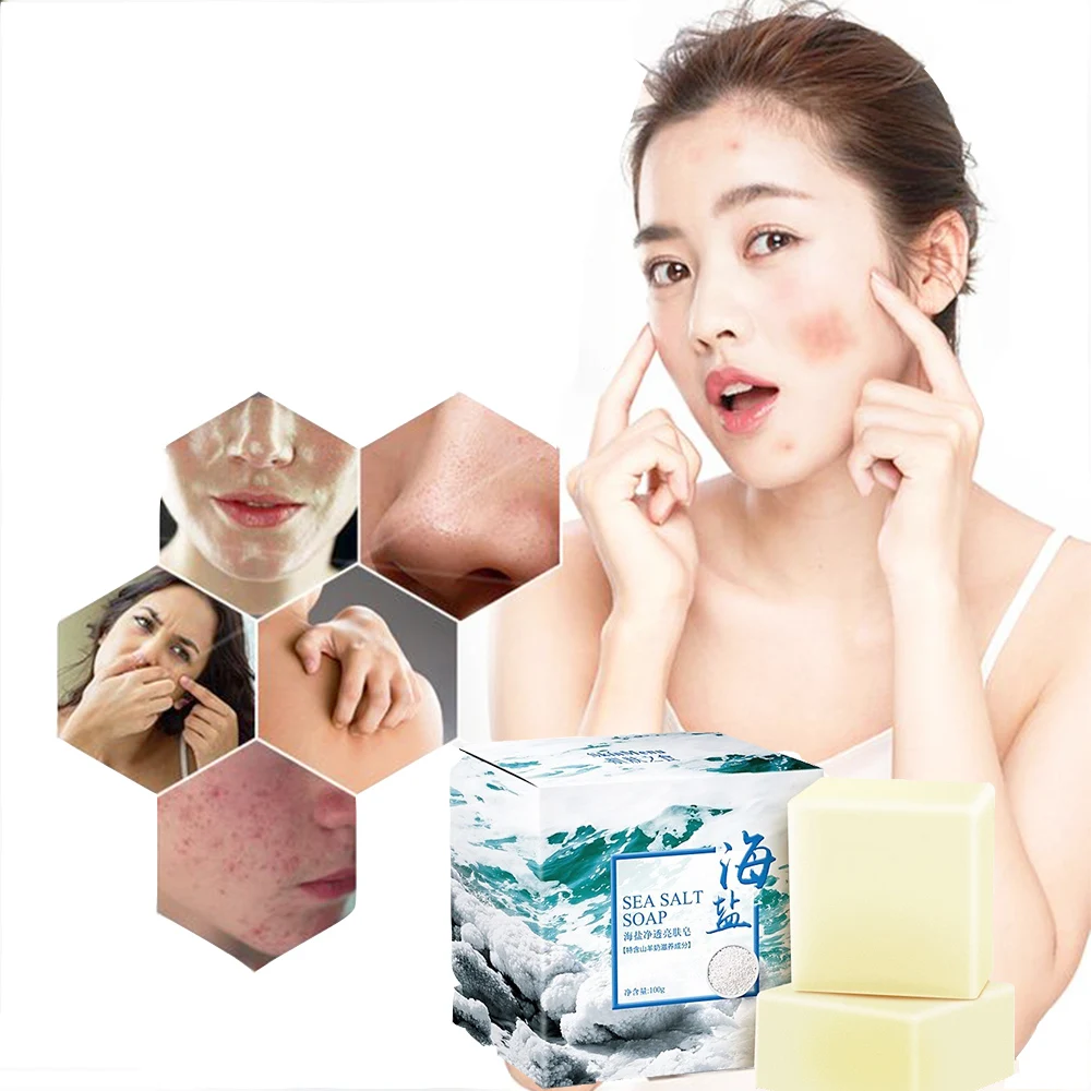 100g Морская соль мыло чистящее средство для удаления прыщей поры акне Уход