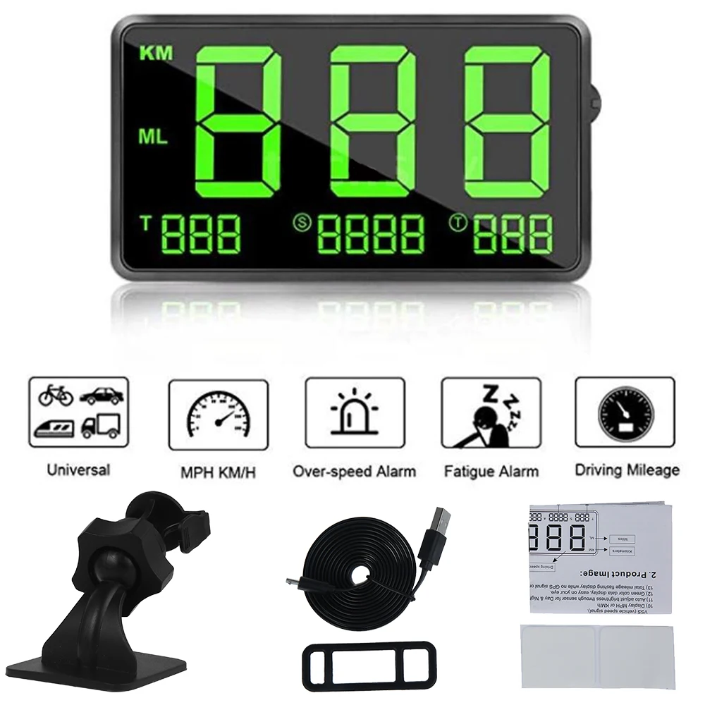 

Car Digital GPS Speedometer Head Up Display Overspeed MPH/KM Tired Warning Alarm Windshield Auto Electronic Voltage Alarm