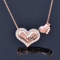 leeker double heart choker necklace with cubic zircon stones rose gold color chain on neck women 2021 new jewelry zd1 lk2