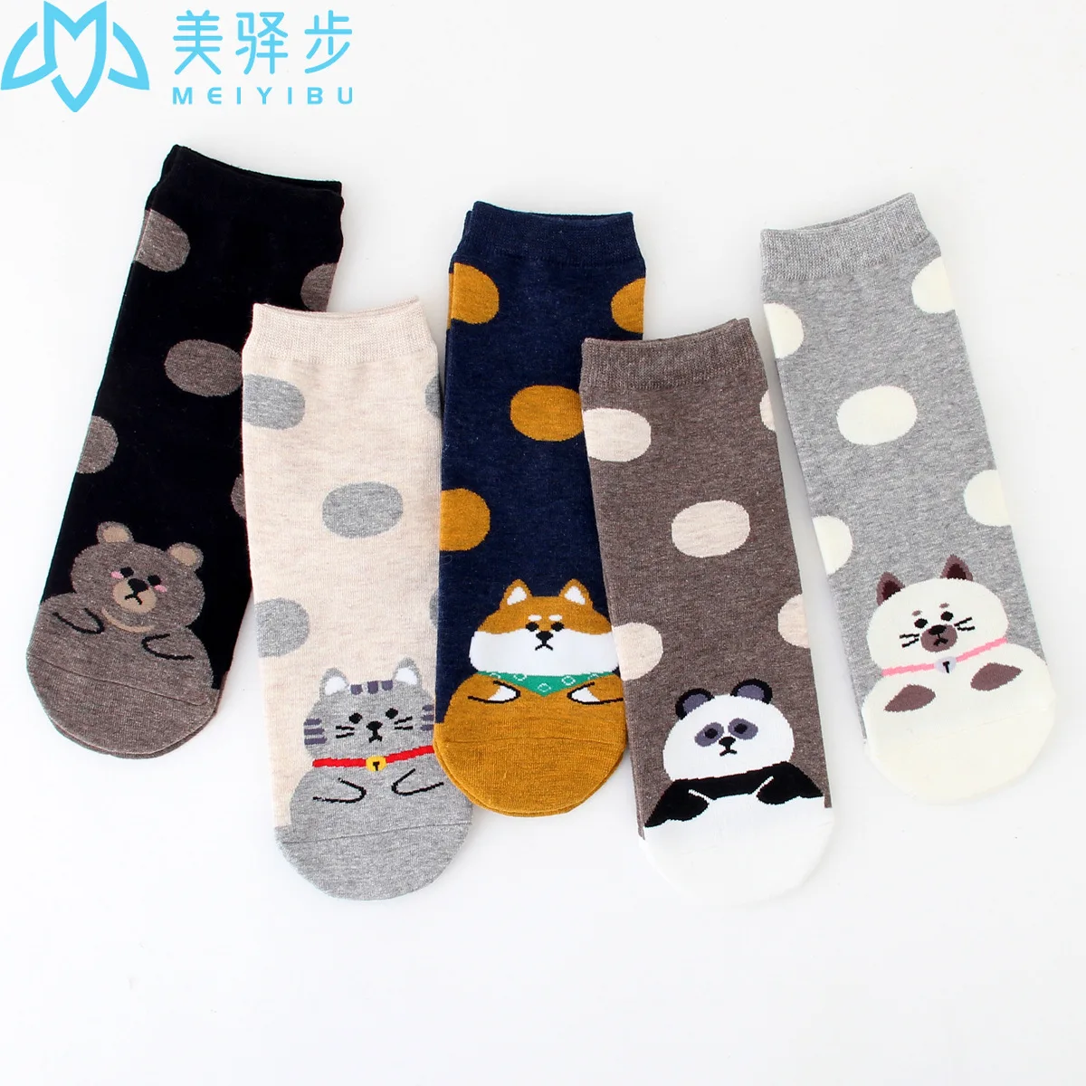 12 Pairs Per Set Dot Women's Socks Cute Cartoon Dog Puppy Socks Hot Sales Women's Socks.