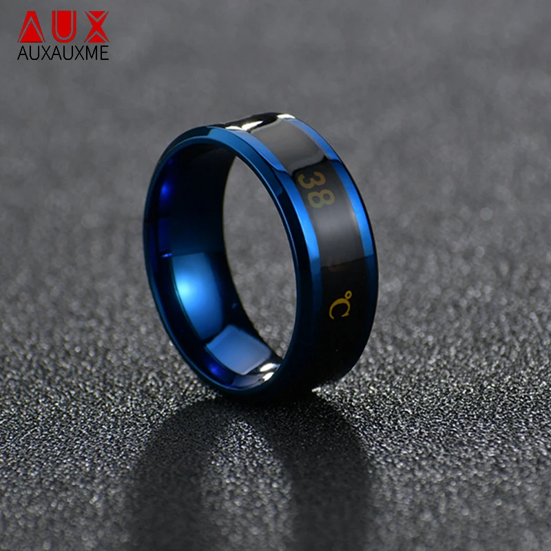 Модное интеллектуальное кольцо Auxauxme из нержавеющей стали с термометром простое