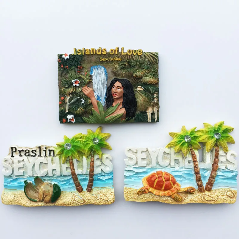 

3D Resin Fridge Magnet Decor of Republic of Seychelles Souvenir Islands of Love Praslin Beach Turtle Magnet Cute Painted Crafts