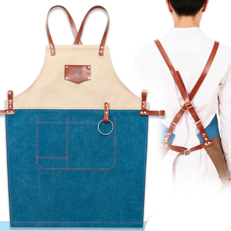 

Apron denim Korean fashion cafe tea shop Chinese food waiter men and women hairdressing work clothes drawing custom
