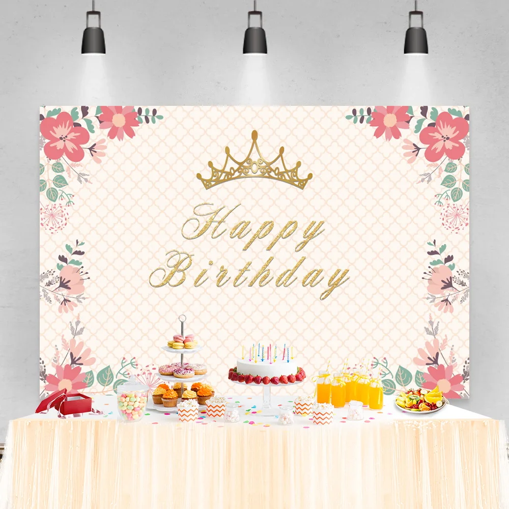 

Laeacco Solid Color Grid Background Happy Birthday Crown Backdrop For Photography Portrait Personalized Poster Photo Background