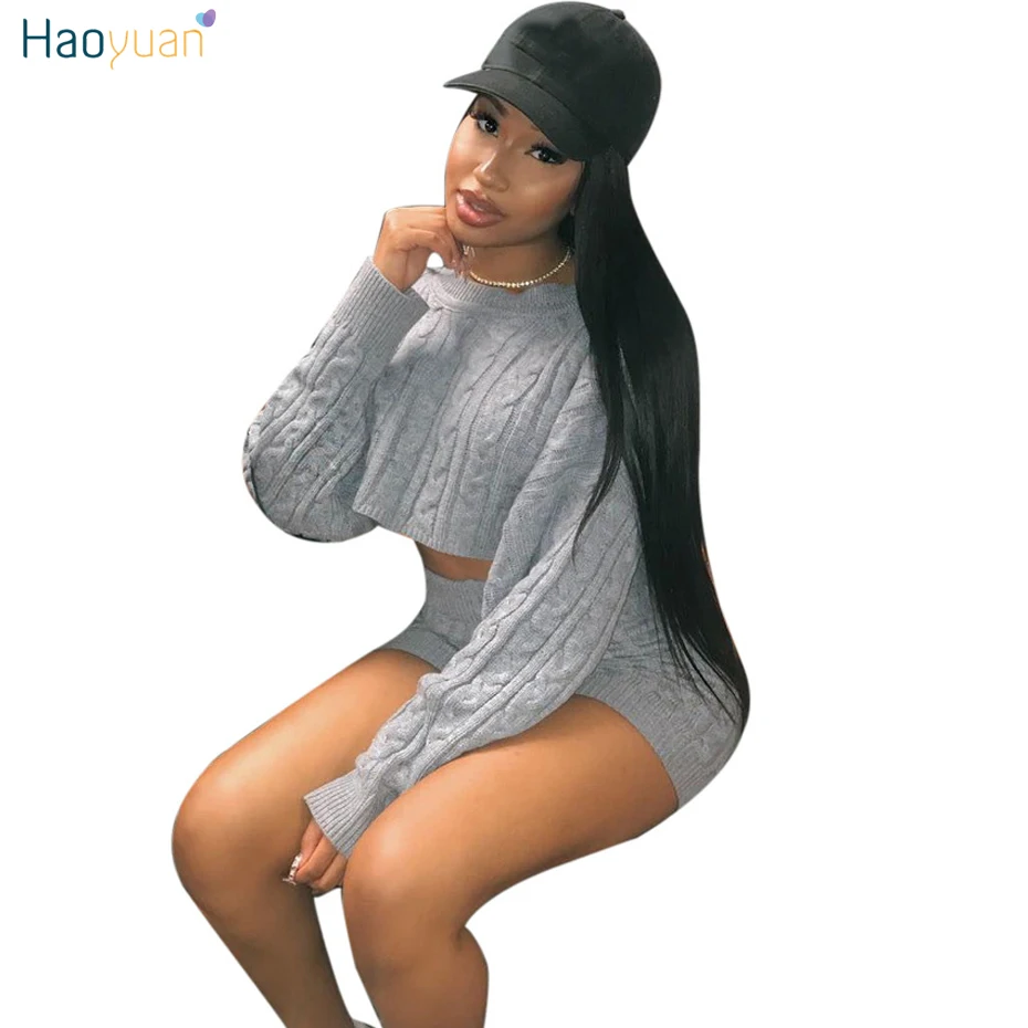 Женский комплект из двух предметов HAOYUAN сексуальный клубный костюм свитер