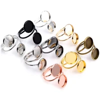 12mm 5pcs gold silver plated stainless steel adjustable ring settings blankbasefit 12mm glass cabochonsbuttonsring bezels