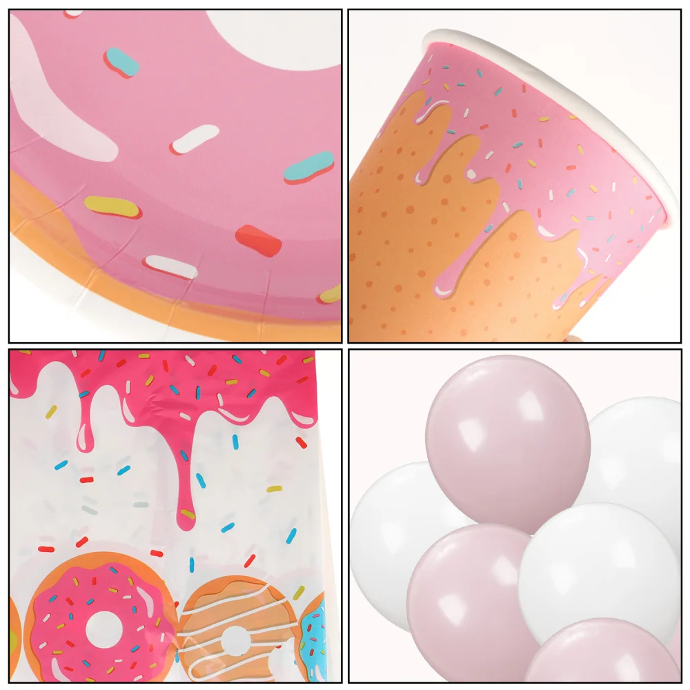 

1 Set 65 Pcs Donut Themed Party Birthday Dessert Table Decoration Set )