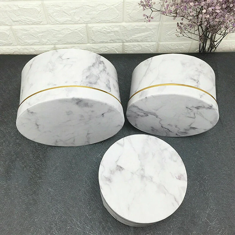 

Hot Sale 3 Pcs Florist Flowers Gifts Box Marble Pattern Round Packing Case for Wedding Party L9