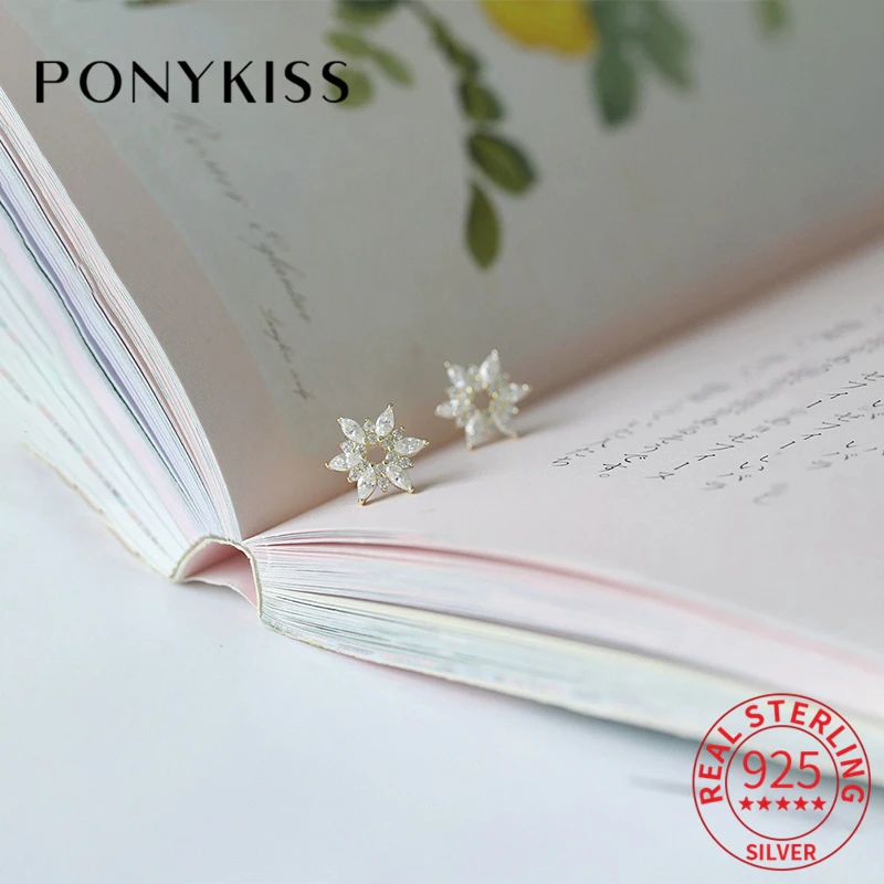 

Стильные минималистичные серьги-гвоздики PONYKISS из стерлингового серебра 925 пробы с цирконом в виде снежинки женские милые изящные серьги из ...