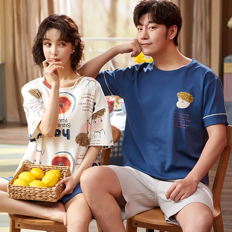 

Pajamas Set Funny Little Boys Cartoon Man's And Women's Matching Home Wear Summer Leisure Short Sleeve Cotton Couples Sleepwear