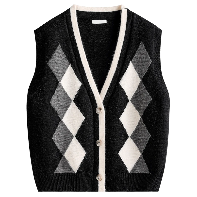 

Winter Casual Fashion Pullovers Women Loose V-neck Cardigan Sleeveless Diamond Vest Sweater Autumn Women Sweaters Jumper 220172