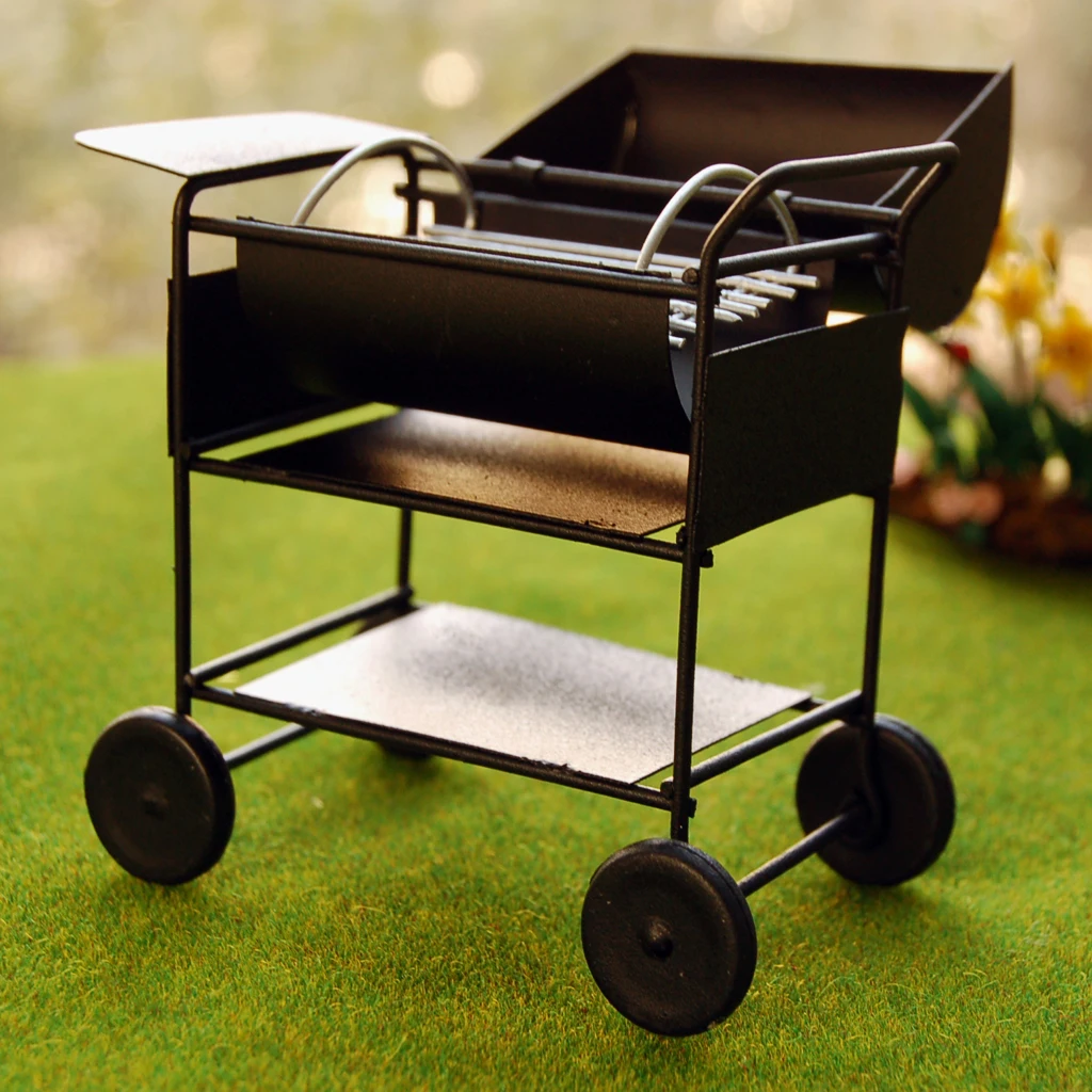 

Dollhouse Miniature Outdoor Square Barbecue BBQ Grill Oven Toy Black