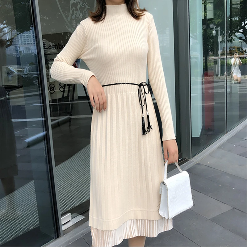 Модное платье-свитер женские свитера платья Стрейчевые трикотажные зимние
