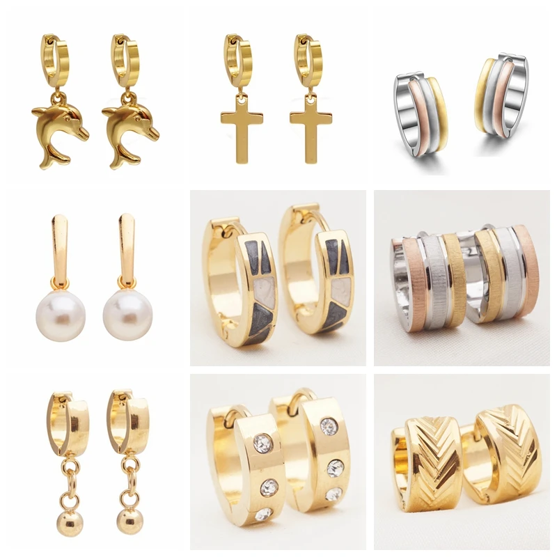 Серьги кольца из нержавеющей стали разных видов для мужчин и женщин золотого