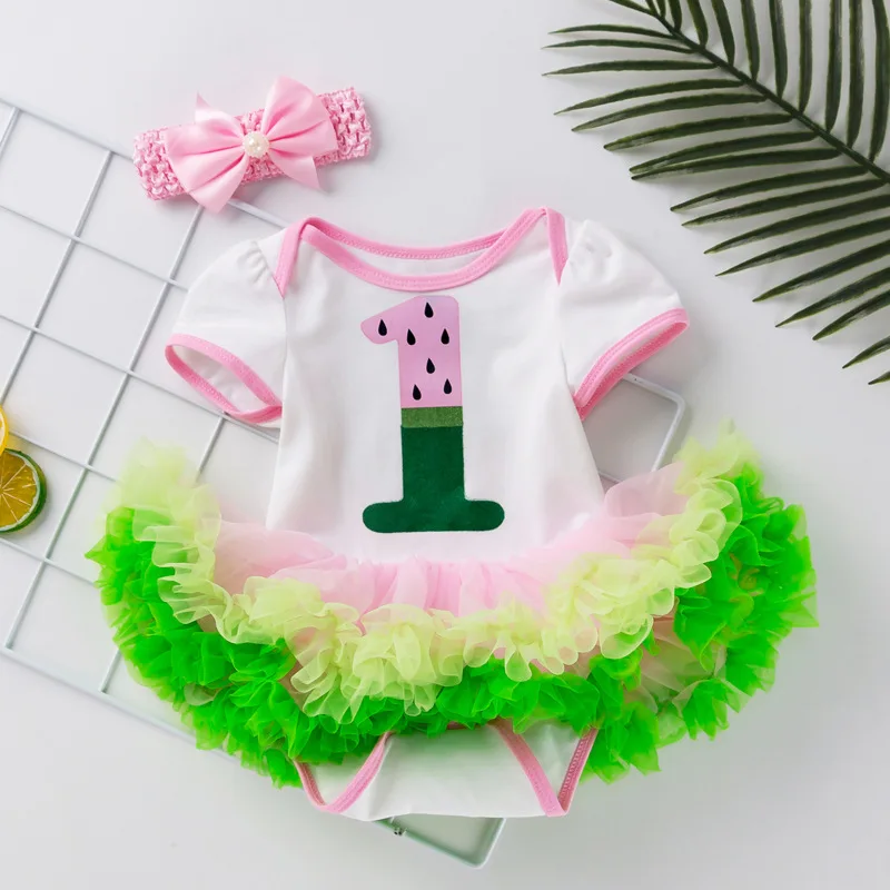

Summer New 0-24M Baby Girls Cartoon Short Sleeve Triangle Romper Dress Infant Cute Mesh Festival Princess Dress with Headdress