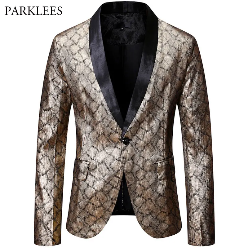 Пикантный Змеиный Мужской Блейзер на одной пуговице с воротником шалью мужской