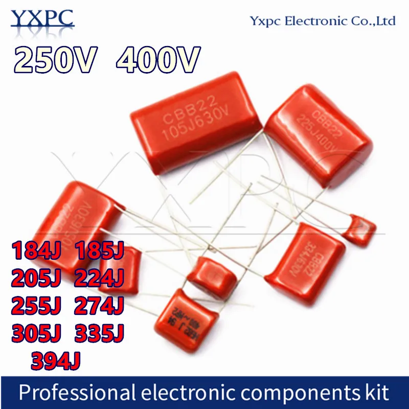 

10pcs CBB22 CBB21 CBB polypropylene film capacitor 250V 400V 184J 185J 205J 224J 255J 274J 305J 335J 394J