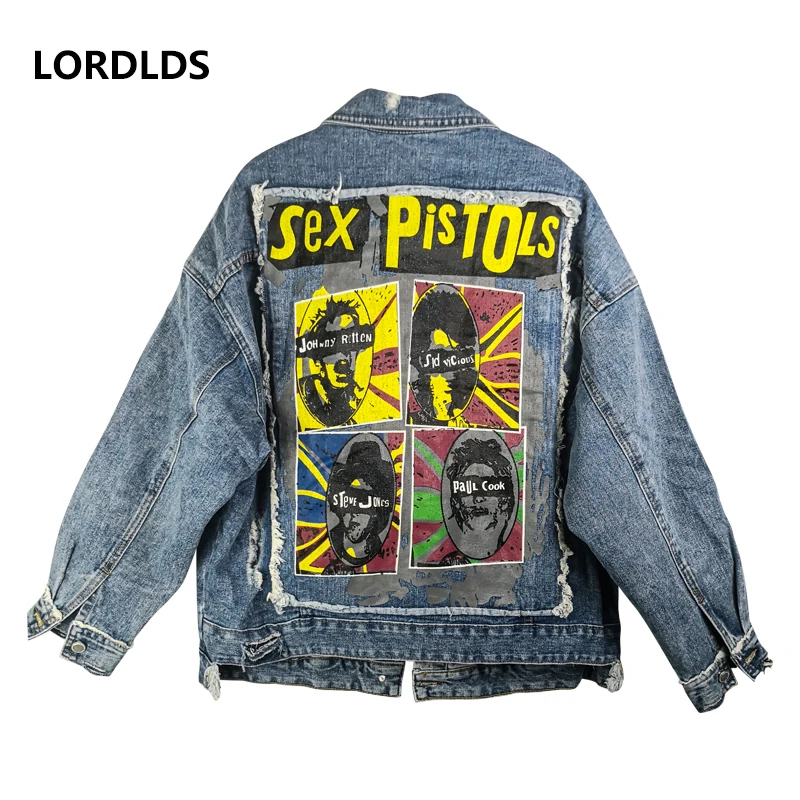 LORDLDS джинсовая куртка женская дырка плюс размер с принтом хлопковые пальто и