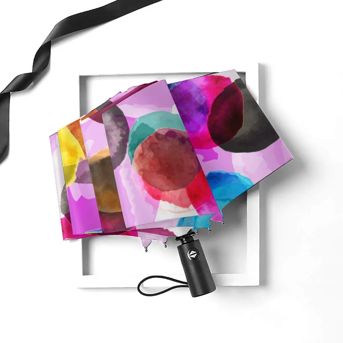 Prezzo Ombrello Automatico Pieghevole Resistente Al Vento Donna Auto Acquerello Cerchio Colorato Ombrelli Antivento Pioggia Per Uomo Ombrellone