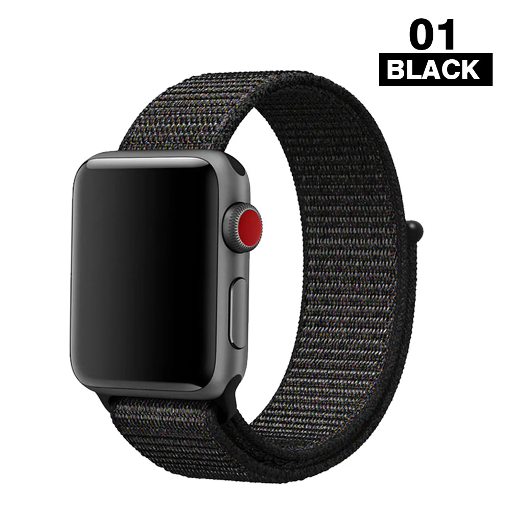 Ремешок для часов Apple серии 4/3/2/1 38 мм 42 мм нейлон дышащий мягкий сменный спортивный ремешок для iwatch, версия series 5 40 мм 44 мм - Цвет ремешка: Black