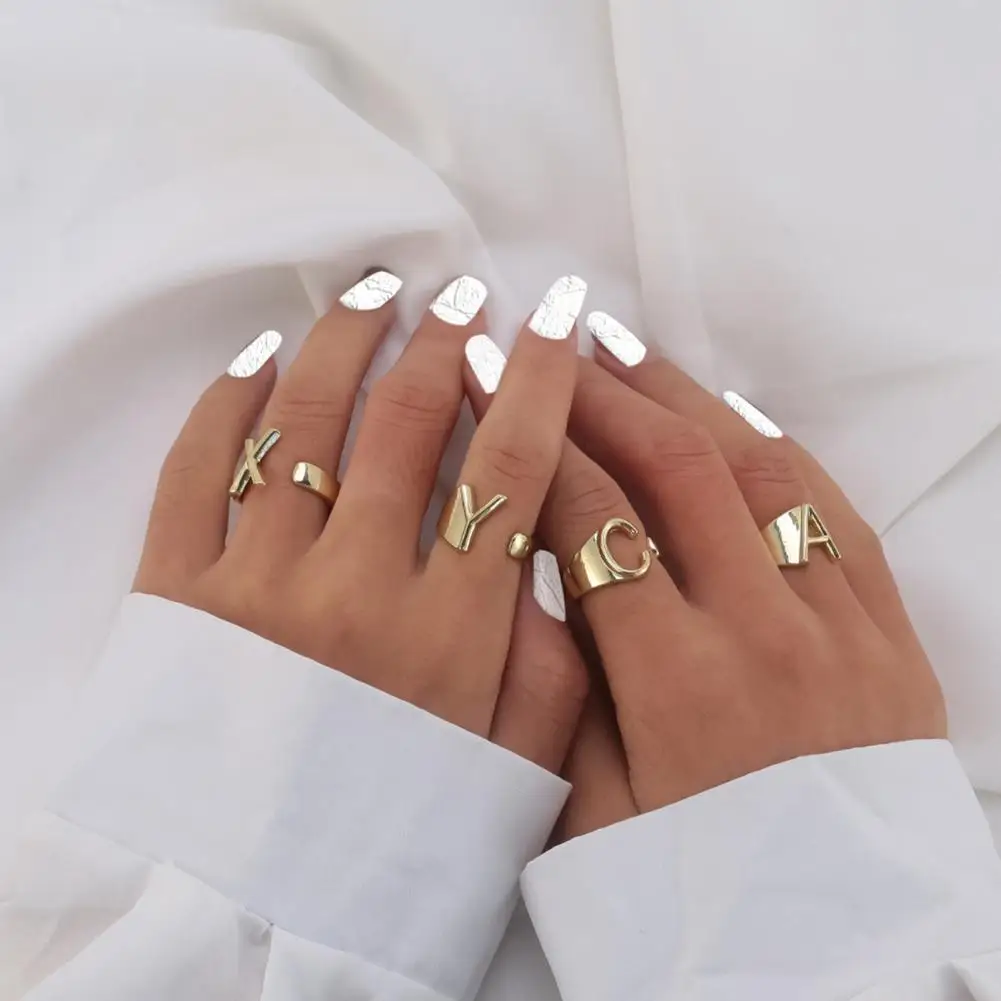 

Fashion Anniversary Ring Geometric Adjustable Design Open-ended English Letters Finger Ring Comfortable to wear for Decoration