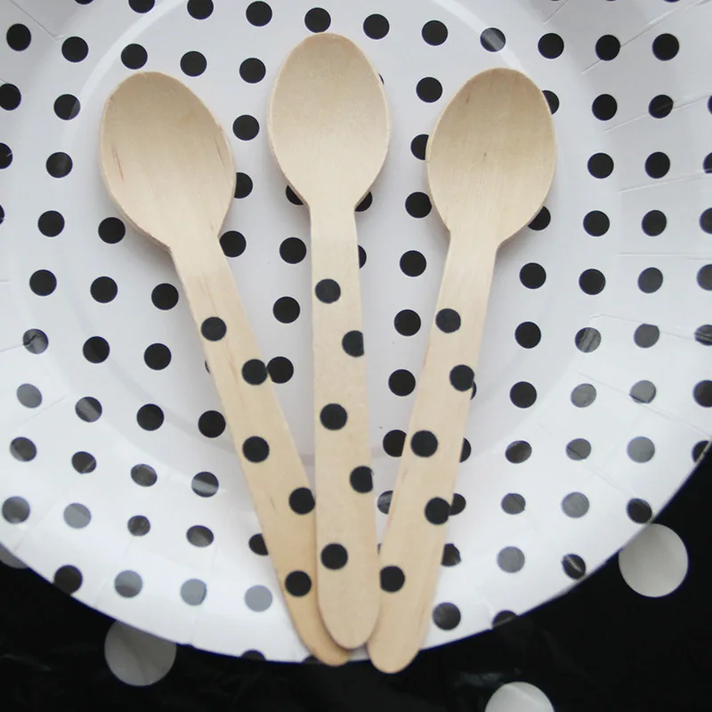 spoon 12pcs Черное пятно одноразовые наборы посуды тарелка и чашка для вечеринки Nakpins соломенные вечерние столовые приборы для украшения на свадьбу на день рождения вечерние принадлежности - Цвет: spoon 12pcs